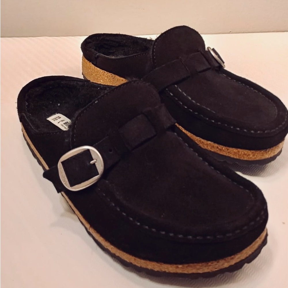Birkenstock Women's Buckley Clog Black Suede Mules Slip-On Shoes Size 39